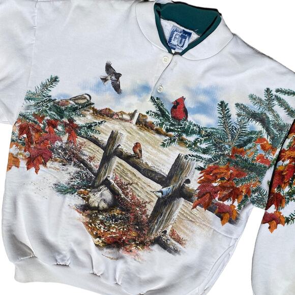 Art Unlimited Fall to Frost Wildlife Scene Double-sided Sweatshirt Sz M - Picture 2 of 12
